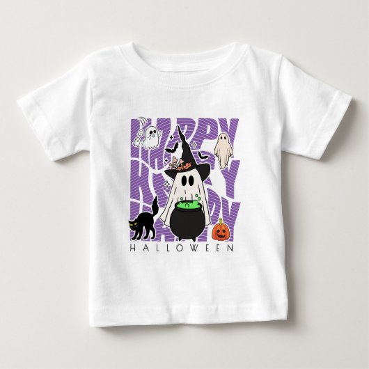 機転おもしろい | ハッピーハローウィン魔法&いたずら ベビーTシャツ (正面)