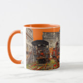 機関車と列車の荷馬車が鳴り響く マグカップ (左)