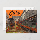 機関車と列車の荷馬車のはがき ポストカード (正面/裏面)