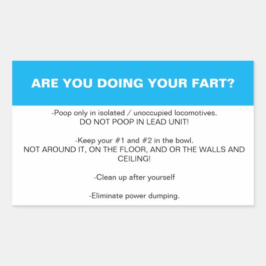 機関車のバスルームのエチケット 長方形シール (正面)