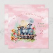 機関車の女の子の2歳の誕生日招待状 招待状 (正面/裏面)