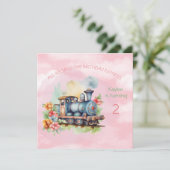 機関車の女の子の2歳の誕生日招待状 招待状 (スタンド正面)