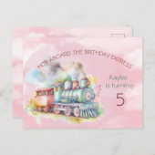 機関車の女の子 5歳の誕生日おめでとう招待状 ポストカード (正面/裏面)