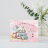 機関車の女の子 5歳の誕生日お誘い状 ポストカード (スタンド正面)