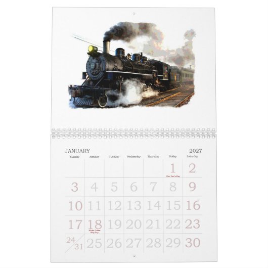 機関車の蒸気およびディーゼル壁掛けカレンダー カレンダー (1月 2027)