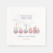 機関車の2歳誕生日パーティー招待状 ゾウ動物 スタンダードカクテルナプキン (正面)