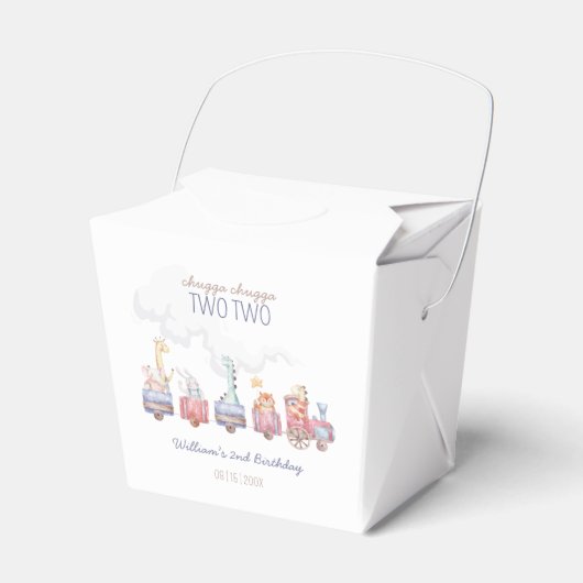 機関車の2歳誕生日パーティー招待状 ゾウ動物 フェイバーボックス (正面サイド)