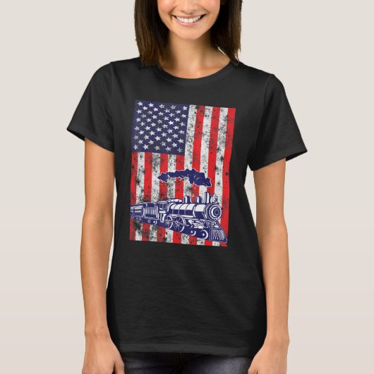 機関車エンジン米国アメリカ国旗J/J/4日 Tシャツ (正面)