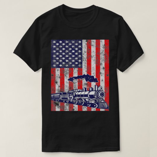 機関車エンジンUSAアメリカ国旗J四日 Tシャツ (デザイン正面)