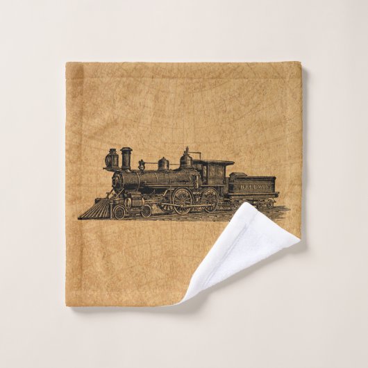 機関車ヴィンテージ蒸気機関&マップスタイル ウォッシュタオル (ウォッシュタオル)