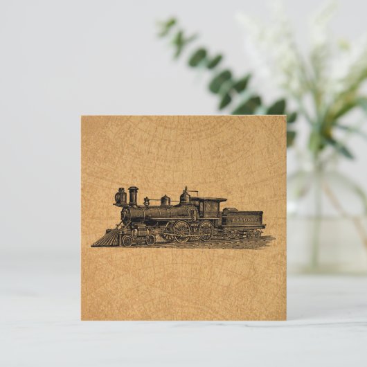 機関車ヴィンテージ蒸気機関&マップスタイル 招待状 (スタンド正面)