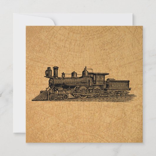 機関車ヴィンテージ蒸気機関&マップスタイル 招待状 (正面)