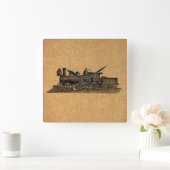 機関車列車ヴィンテージ蒸気機関及び地図スタイル スクエア壁時計 (ホーム)