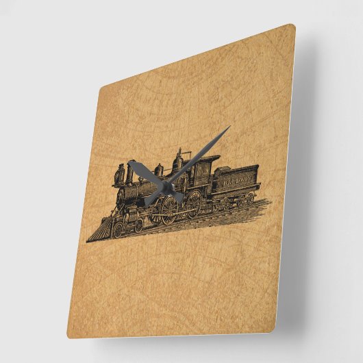 機関車列車ヴィンテージ蒸気機関及び地図スタイル スクエア壁時計 (傾斜)