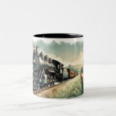 機関車旅行 – 農村風景 ツートーンマグカップ (中央)