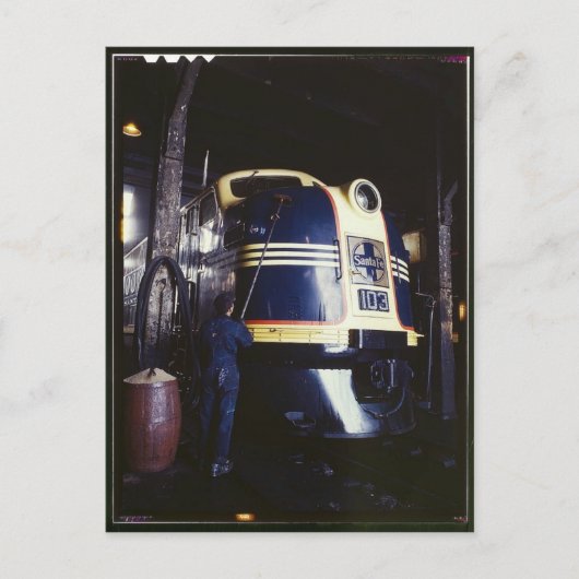 機関車洗浄1939年 ポストカード (正面)