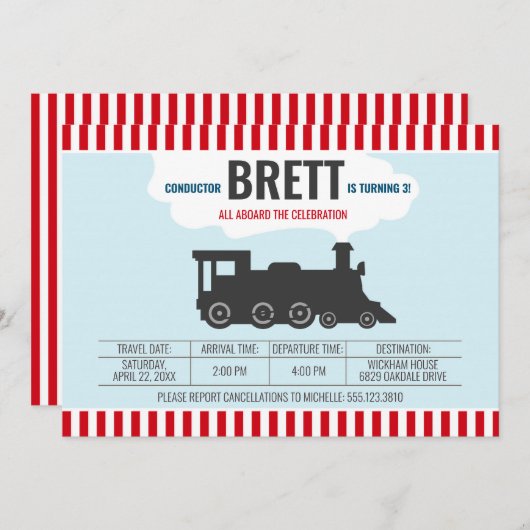 機関車直長列車誕生日招待状 招待状 (正面/裏面)