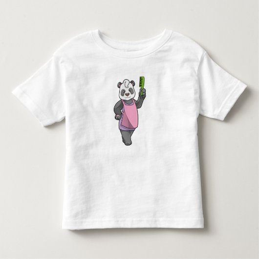 櫛で理容師をするパンダ トドラーTシャツ (正面)