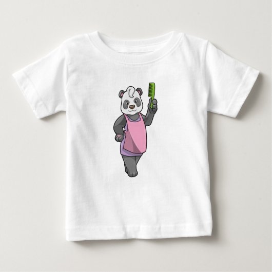 櫛で理容師をするパンダ ベビーTシャツ (正面)