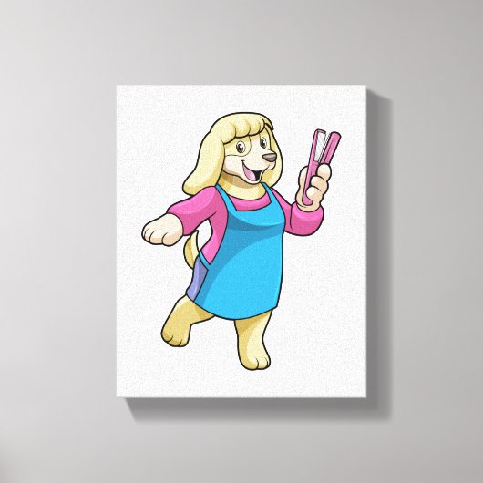 櫛で理容師をする犬 キャンバスプリント (正面)