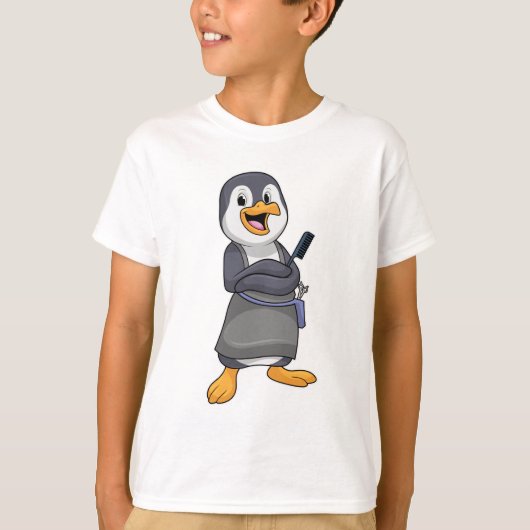 櫛で美容師するペンギン Tシャツ (正面)