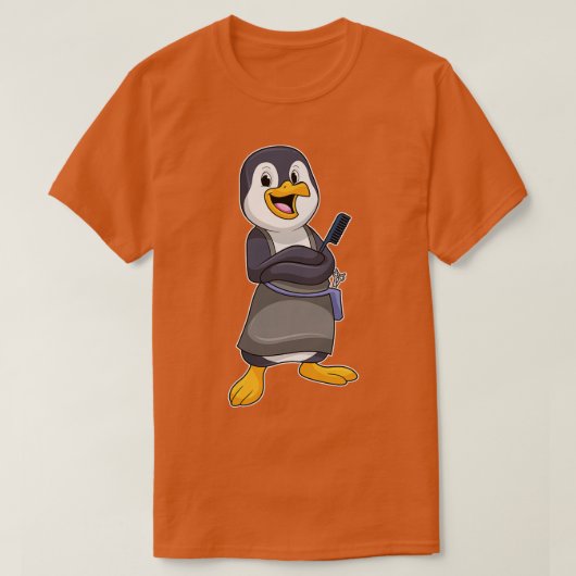 櫛で美容師するペンギン Tシャツ (デザイン正面)