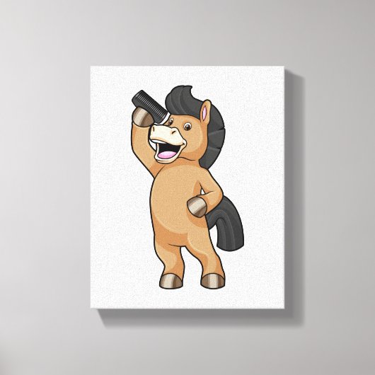 櫛で美容師として馬 キャンバスプリント (正面)