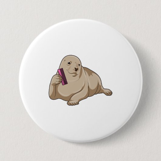 櫛で美容院として封印 缶バッジ (正面)