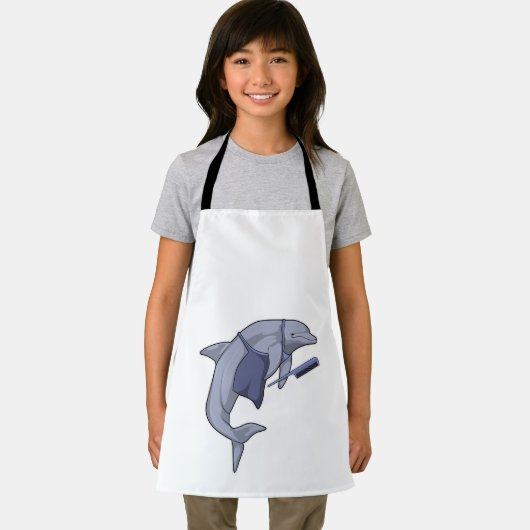 櫛で髪を結うイルカ エプロン (インサイチュ)