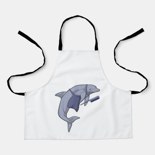 櫛で髪を結うイルカ エプロン (正面)