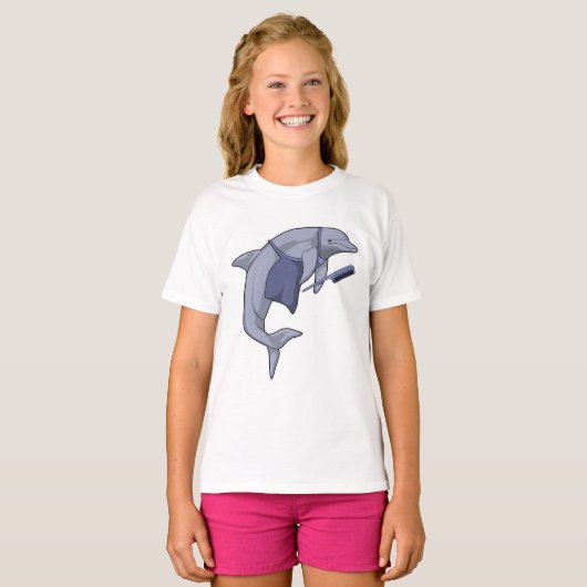 櫛で髪を結うイルカ Tシャツ (正面フル)