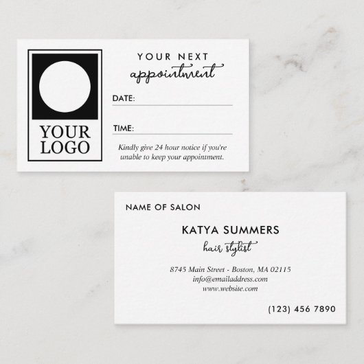 次のアポイントメントにロゴ美容師を追加 予約カード (正面/裏面)