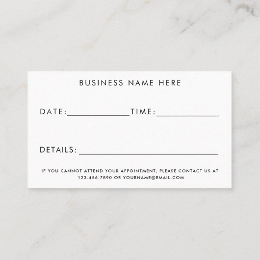 次のアポイントメントの会社名を最小化 予約カード (裏面)