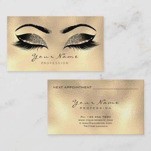 次のアポイントメントの点滅の拡張グリッター金ゴールド 予約カード (正面/裏面)