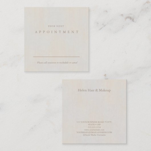 次のアポイントメントニュートラルミニマルテクスチャ スクエア名刺 (正面/裏面)