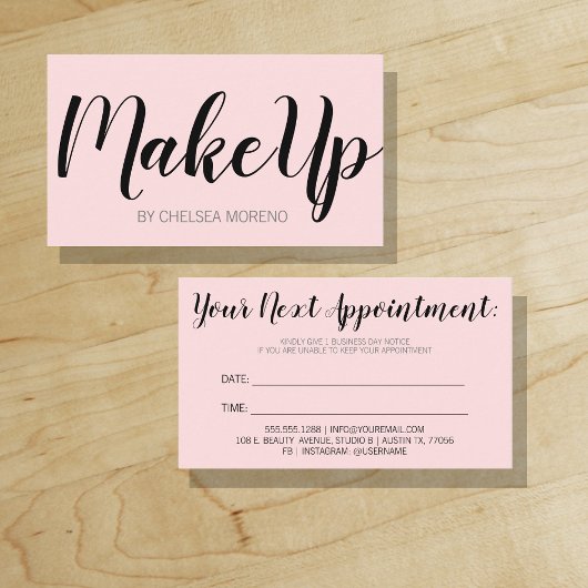 次のアポイントメントリマインダーのミニマル |ピンク 予約カード