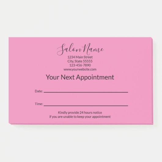 次のアポイントメント美しいサロンピンクとブラック ポストイット (正面)