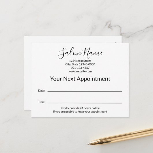 次のアポイントメント美しいサロン白黒 ポストカード (正面/裏面インサイチュ)