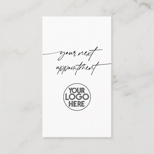次のミニマルアポイントメントスクリプトのビジネスロゴ 予約カード (正面)