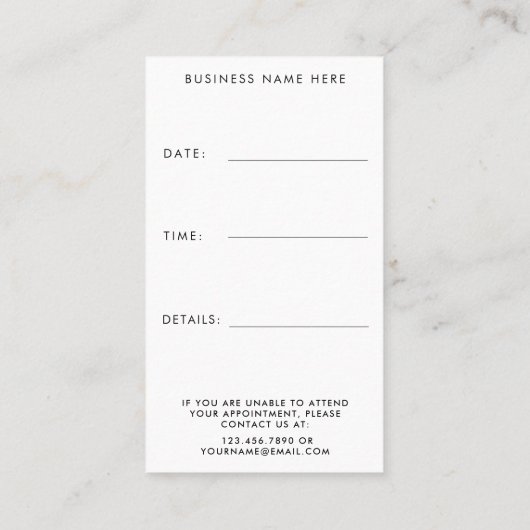 次のミニマルアポイントメント手書きスクリプト 予約カード (裏面)