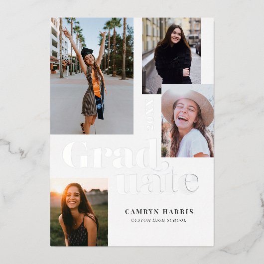 次のレベルモダンの写真卒業招待状 箔招待状 (正面)