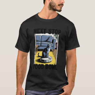 次の停車駅はフードボウル ロボット掃除機 ねこ おもしろ Tシャツ