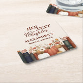 次の章の秋のブッキングテーマのブライズシャワー スクエアペーパーコースター (アングル)