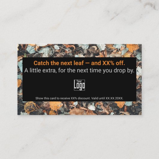 次の葉をキャッチ – そして季節の秋にXX%オフ 割引カード (正面)