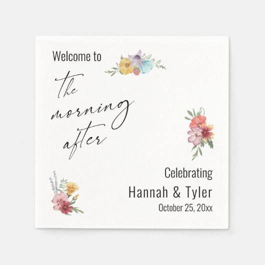 次カラフルの朝の水彩の野花 スタンダードカクテルナプキン (正面)