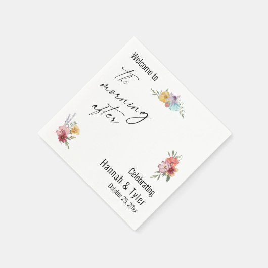 次カラフルの朝の水彩の野花 スタンダードカクテルナプキン (角)