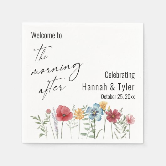 次カラフルの朝の水彩の野花 スタンダードカクテルナプキン (正面)