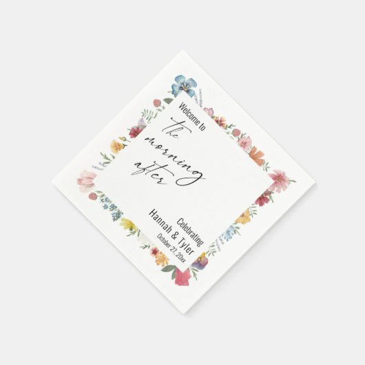 次カラフルの朝の水彩の野花 スタンダードカクテルナプキン (角)