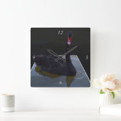 次元の池を泳ぐ黒い白鳥 スクエア壁時計 (ホーム)