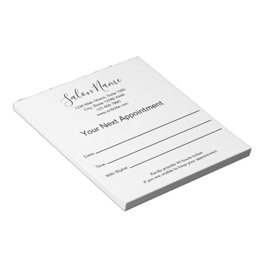 次回のご予約 美容院 黒と白 ノートパッド (アングル)